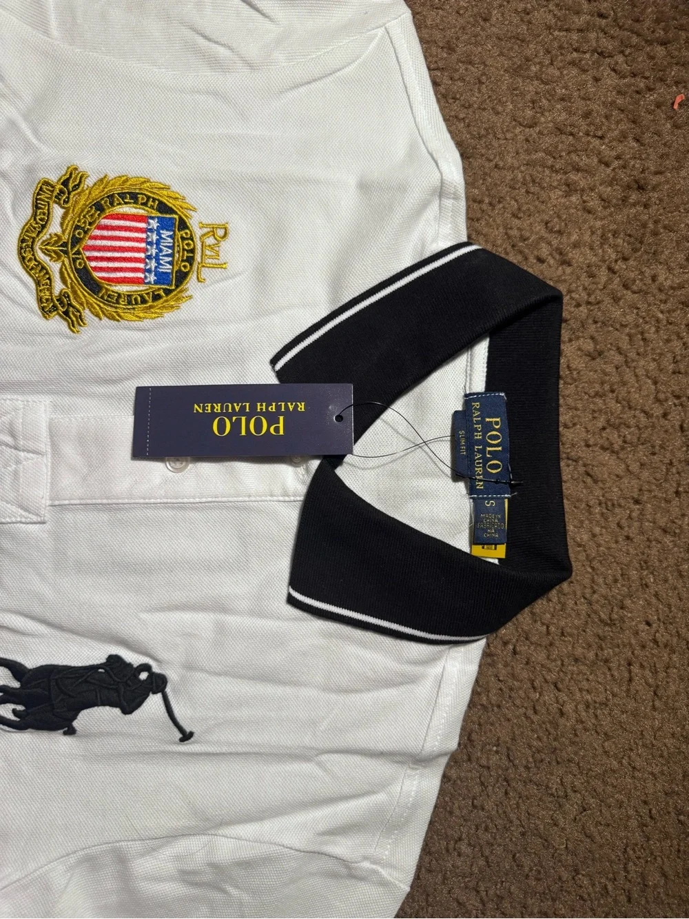 Ralph Lauren White Polo Shirt with Black Accents - MIAMI Crest